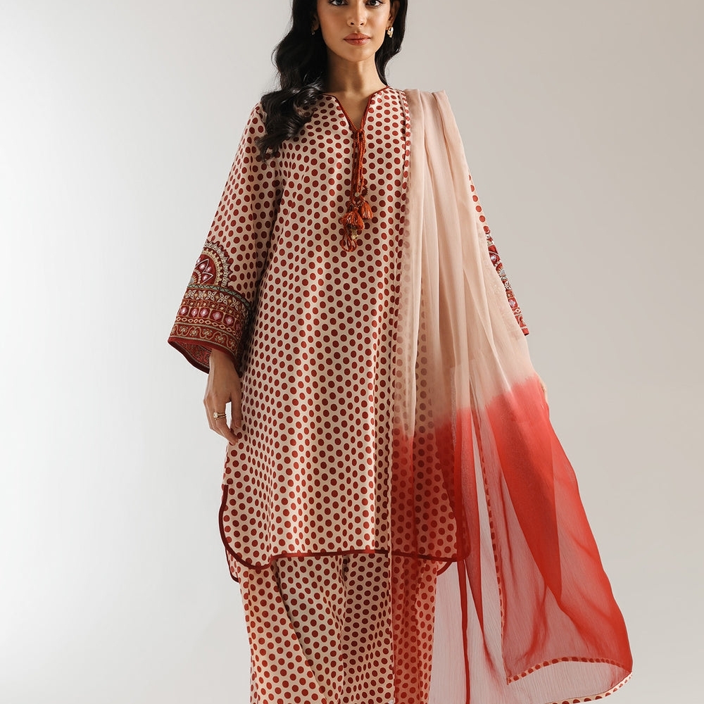 Polka Dot Kurta Set with Red Dupatta